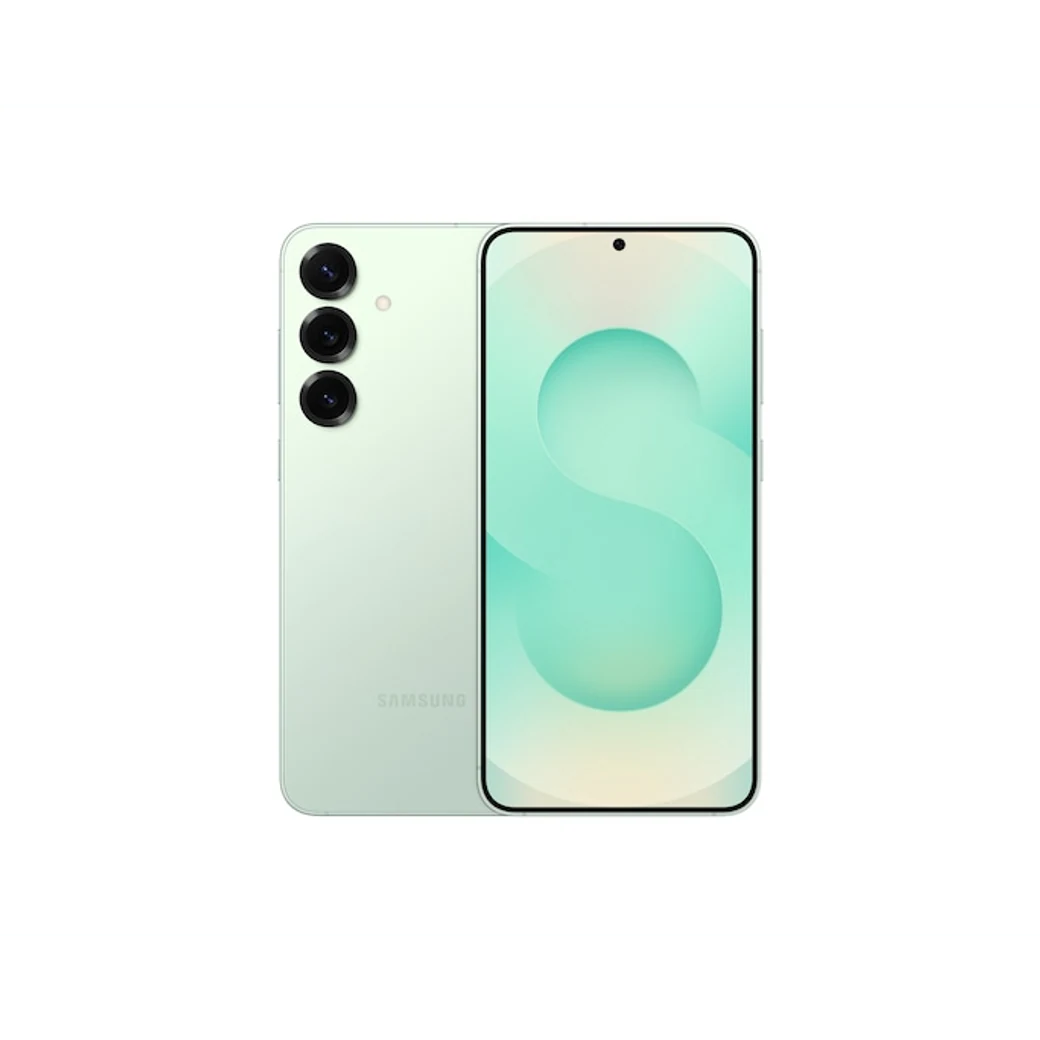Galaxy S25+ Menta, composición frontal y posterior oficial; visual de referencia, no inventario confirmado de Tecno Express