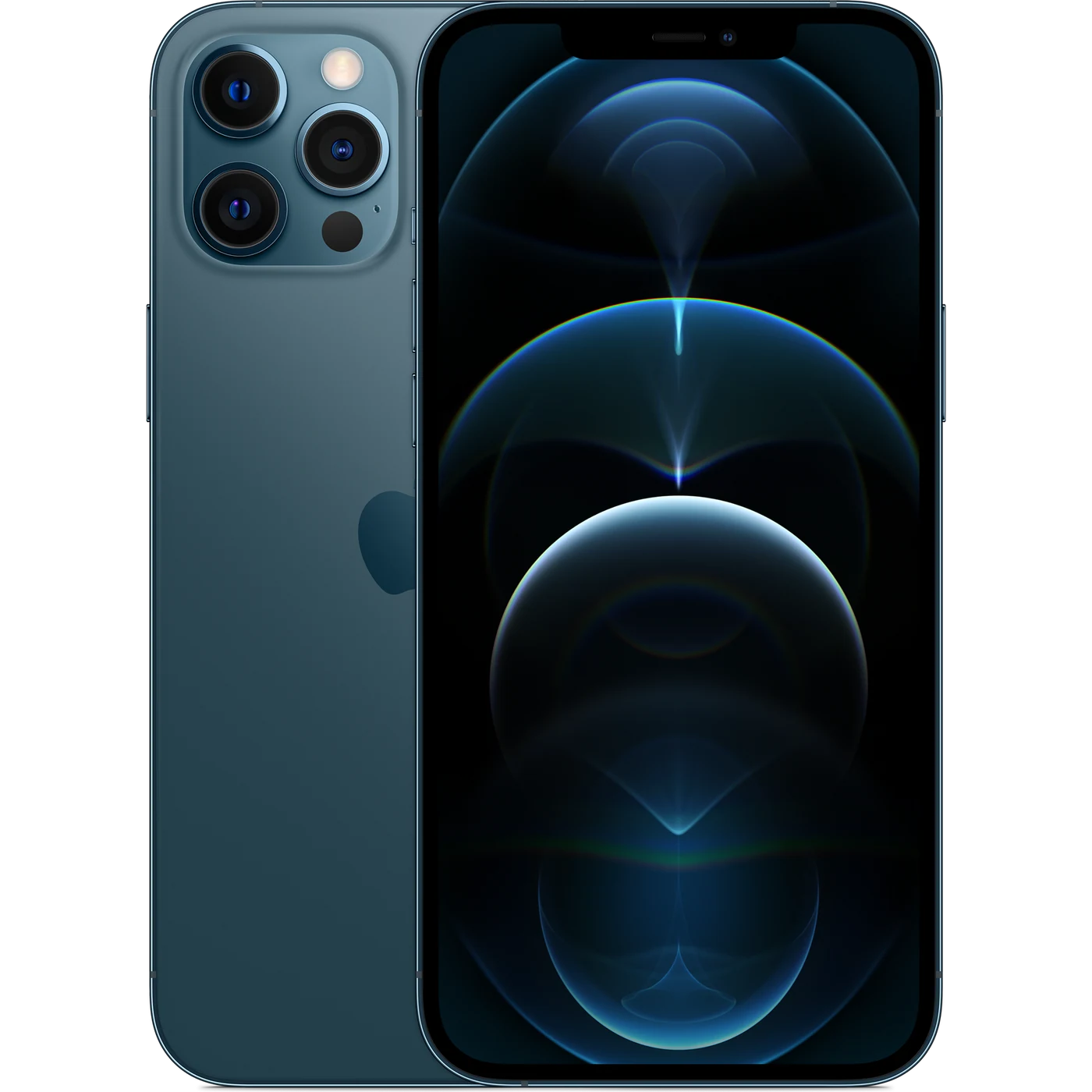 iPhone 12 Pro Max Azul Pacífico, detalle posterior oficial; visual de referencia, no inventario confirmado de Tecno Express