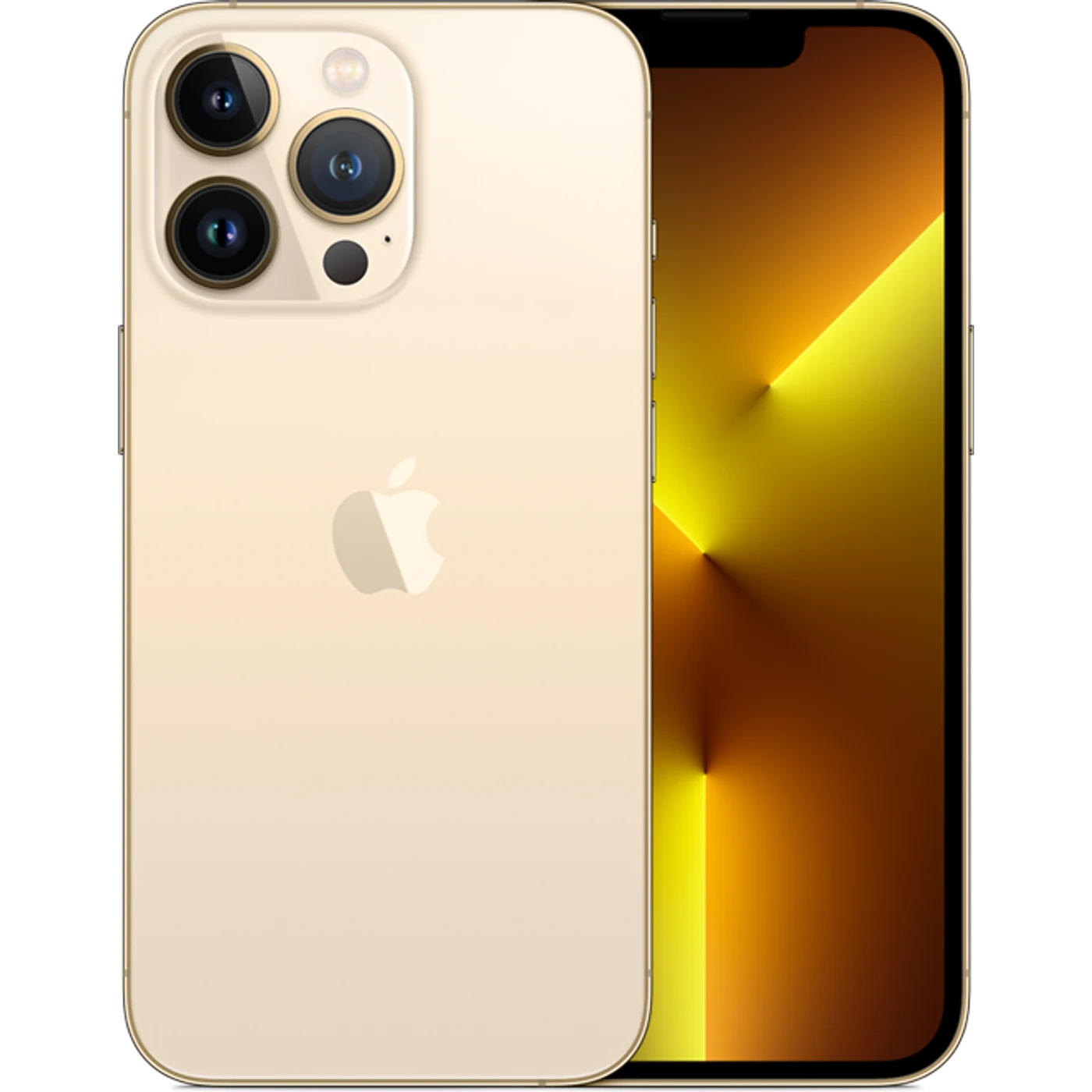iPhone 13 Pro Oro, composición frontal y posterior oficial; visual de referencia, no inventario confirmado de Tecno Express